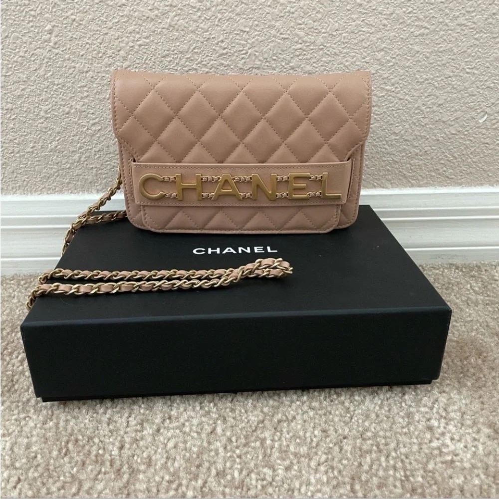 Authentic Chanel Quilted Crossbody Bag with Gold Chain